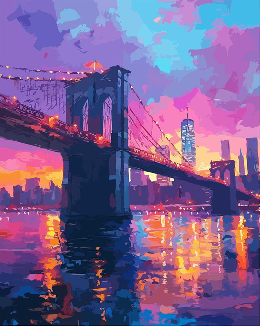 Abendglühen über der Brooklyn Bridge - Malen nach Zahlen