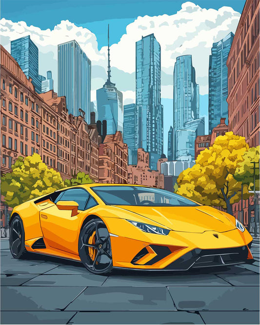 Die orangene Leidenschaft in der Stadt - Malen nach Zahlen