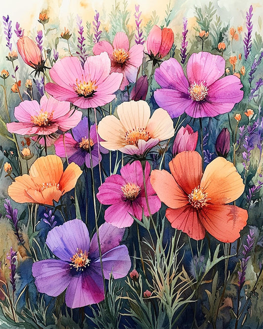 Flieder - und Kornblumenpracht- Malen nach Zahlen