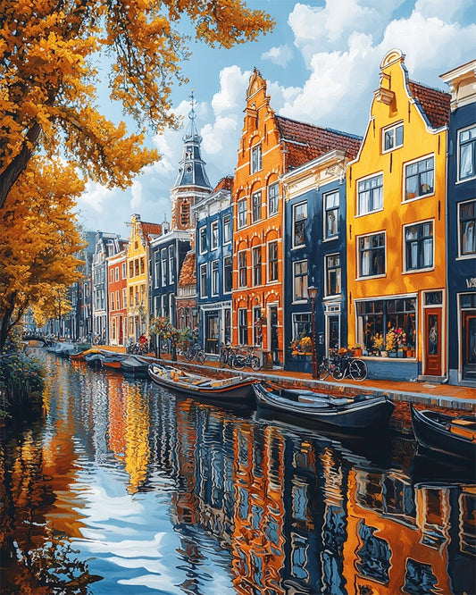 Kanalstadt im Herbst- Malen nach Zahlen