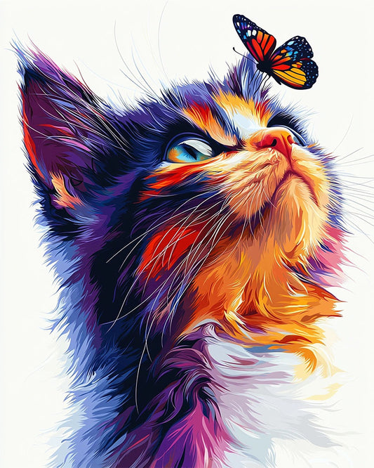 Katze mit Schmetterling- Malen nach Zahlen