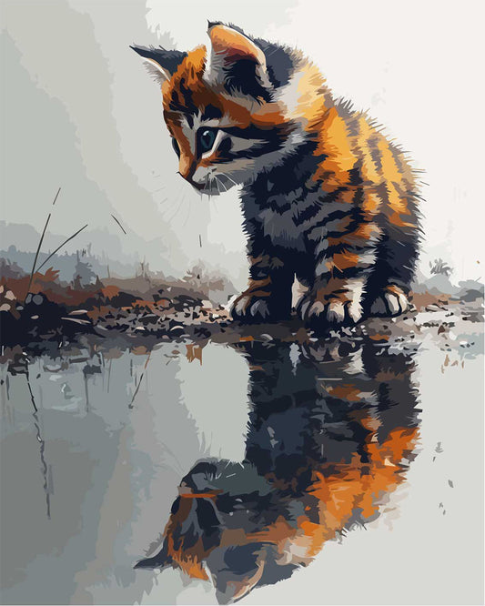Kleiner Kater und sein Spiegelbild - Malen nach Zahlen