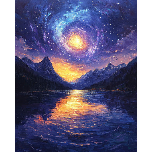 Kosmische Ruhe im Mondschein- Malen nach Zahlen