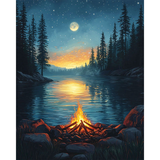 Lagerfeuer-am-See - Malen nach Zahlen