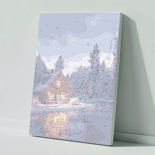 Malen nach Zahlen: Gemütliche Hütte in der Sternennacht