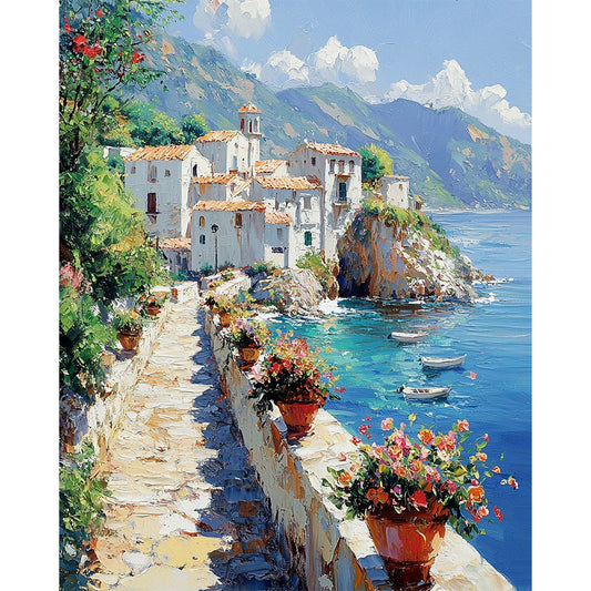 Mediterrane Ruhe am Meer- Malen nach Zahlen