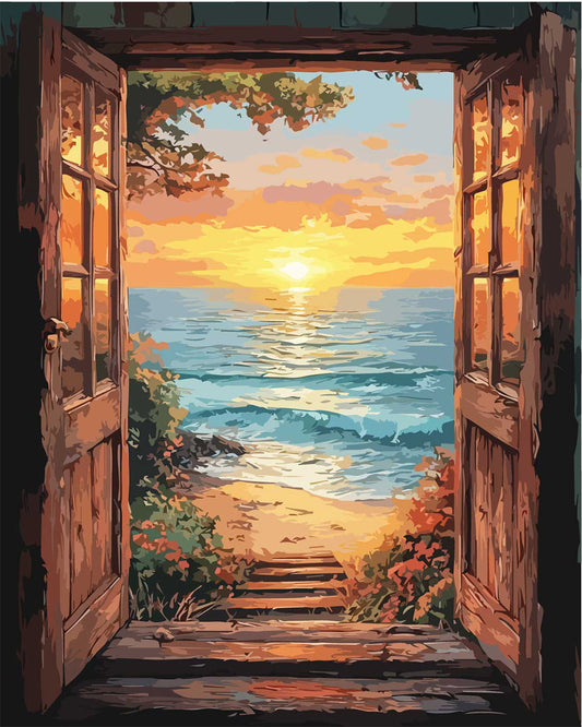 Meerblick durch die Tür - Malen nach Zahlen