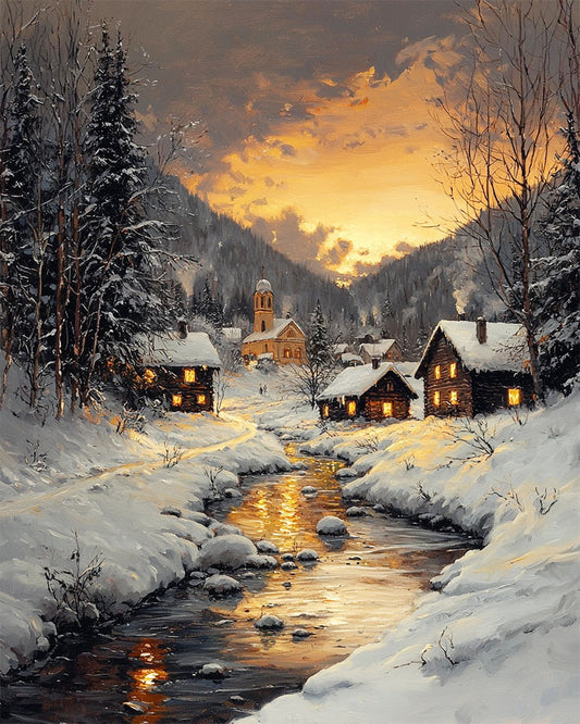 Schneeortsonnenaufgang- Malen nach Zahlen