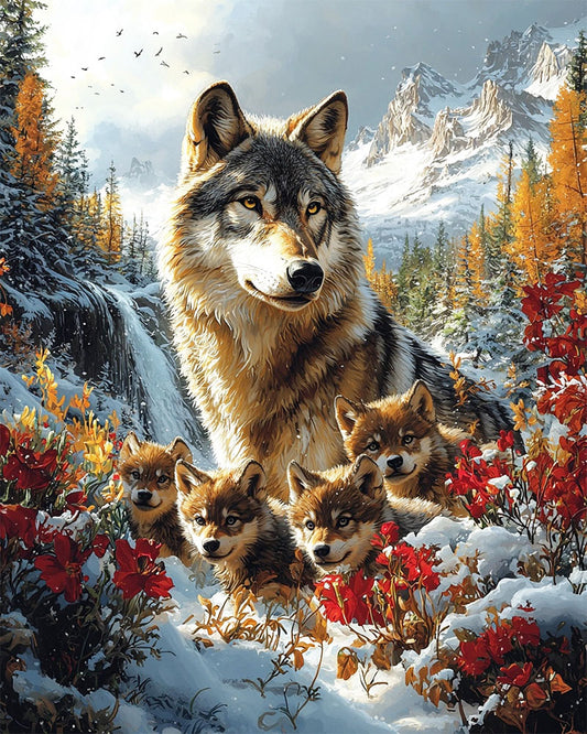 Schneewolffamilie- Malen nach Zahlen