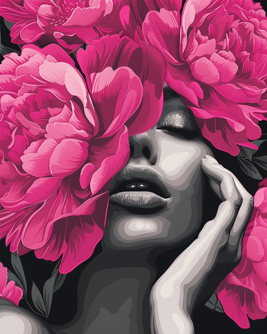 Schwarzweiß Blütenwange - Malen nach Zahlen