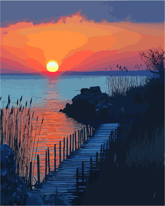Sonnenuntergang am See - Malen nach Zahlen