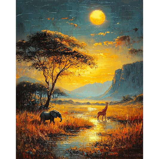 Sonnenuntergang in der Savanne- Malen nach Zahlen