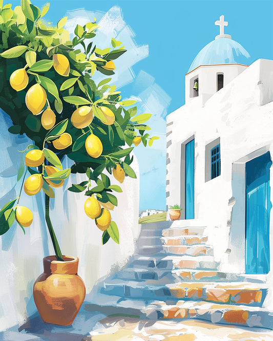 Tonkanne-Zitrone-Himmel - Malen nach Zahlen