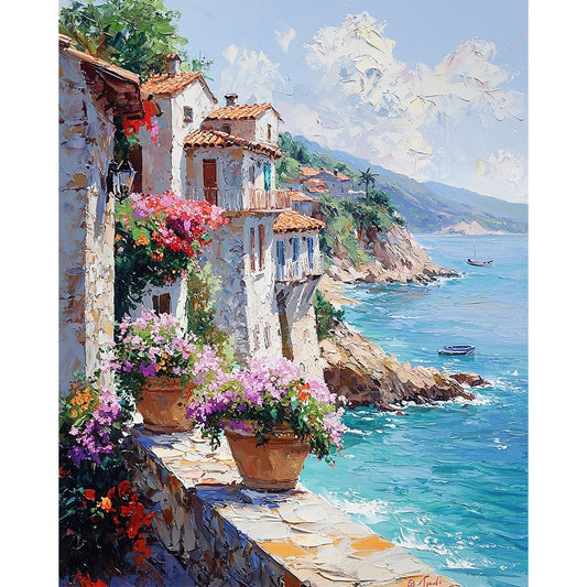 Uferpromenade im Sonnenlicht- Malen nach Zahlen