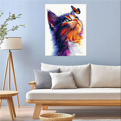 Katze mit Schmetterling- Malen nach Zahlen