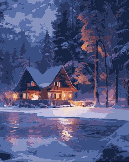 Malen nach Zahlen: Magische Winternacht am Eisfluss
