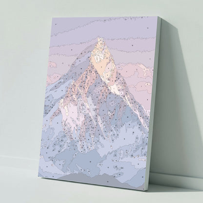 Mystische Bergwelt in Blau und Rosa - Malen nach Zahlen