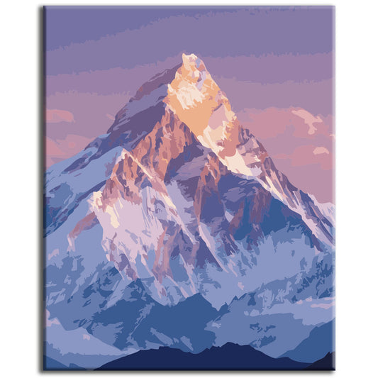 Mystische Bergwelt in Blau und Rosa - Malen nach Zahlen