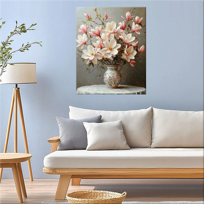 Pastellrosa Magnolienblüten- Malen nach Zahlen