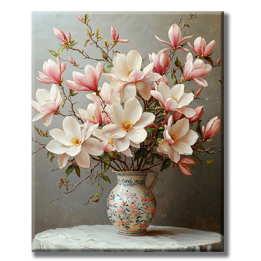 Pastellrosa Magnolienblüten- Malen nach Zahlen