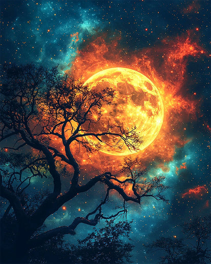 Sternenhimmel - Feuermond- Malen nach Zahlen